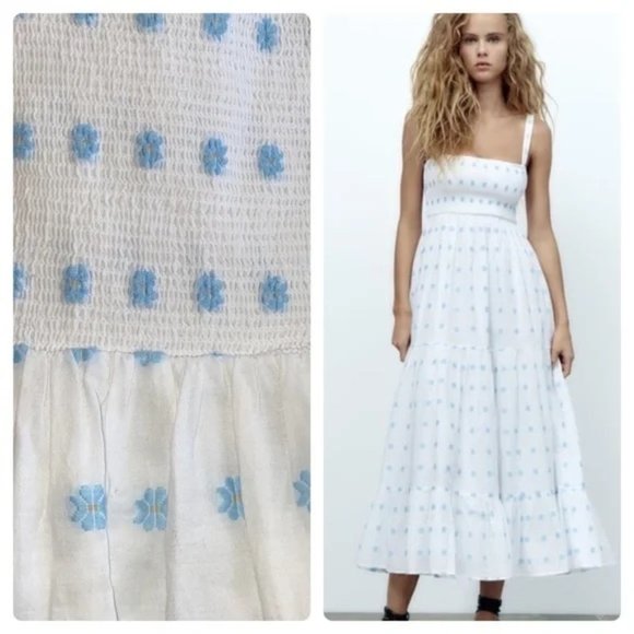 Zara Dresses Zara Embroidered Flower Smock Dress Small Poshmark